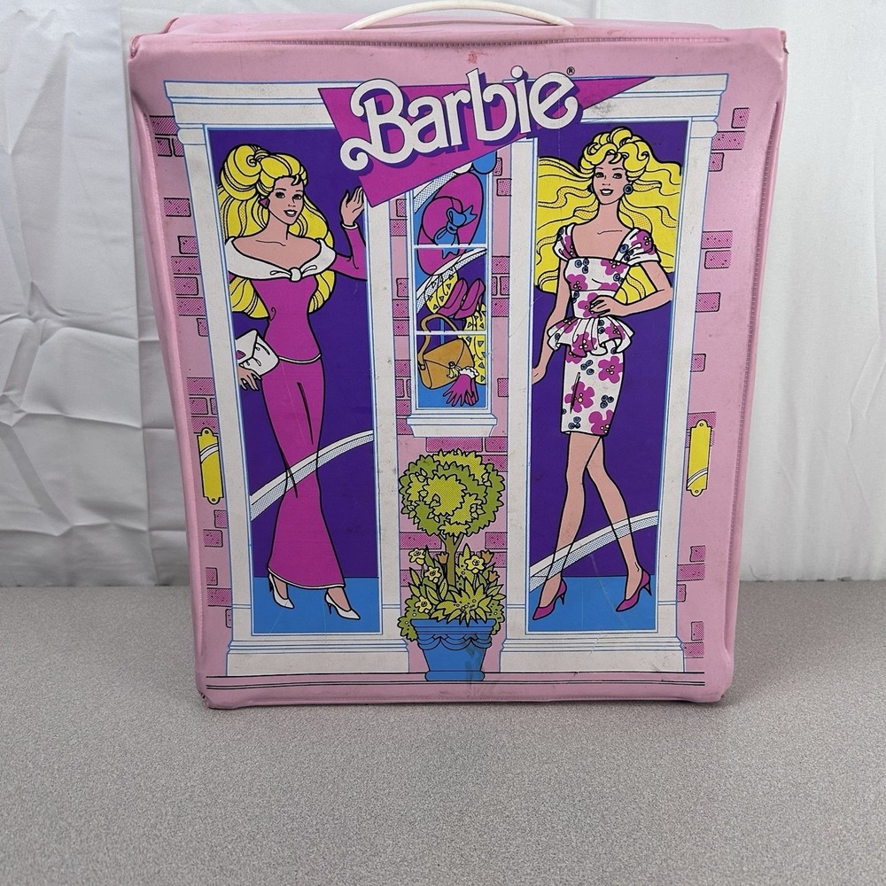 Vintage Barbie Doll Fashion Dolls & Clothes Carry Case Box 80s 1988 Pink Mattel